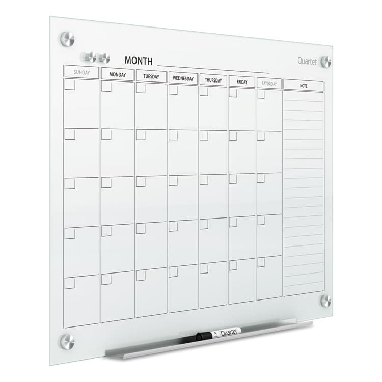 QUARTET MFG. Infinity Magnetic Glass Calendar Board, Monthly Planning/Scheduling, 36" x 24", White Surface (QRTGC3624F) thumbnail 2