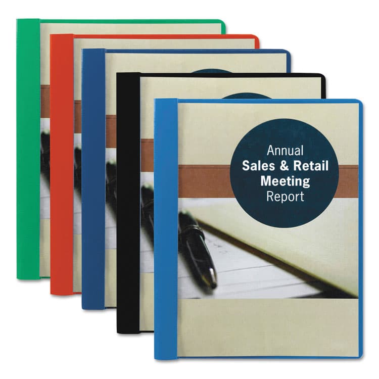 SMEAD MANUFACTURING CO. Clear Front Report Cover, Double-Prong Fastener, 0.5" Capacity, 8.5 x 11, Clear/Dark Blue, 25/Box (SMD87455)