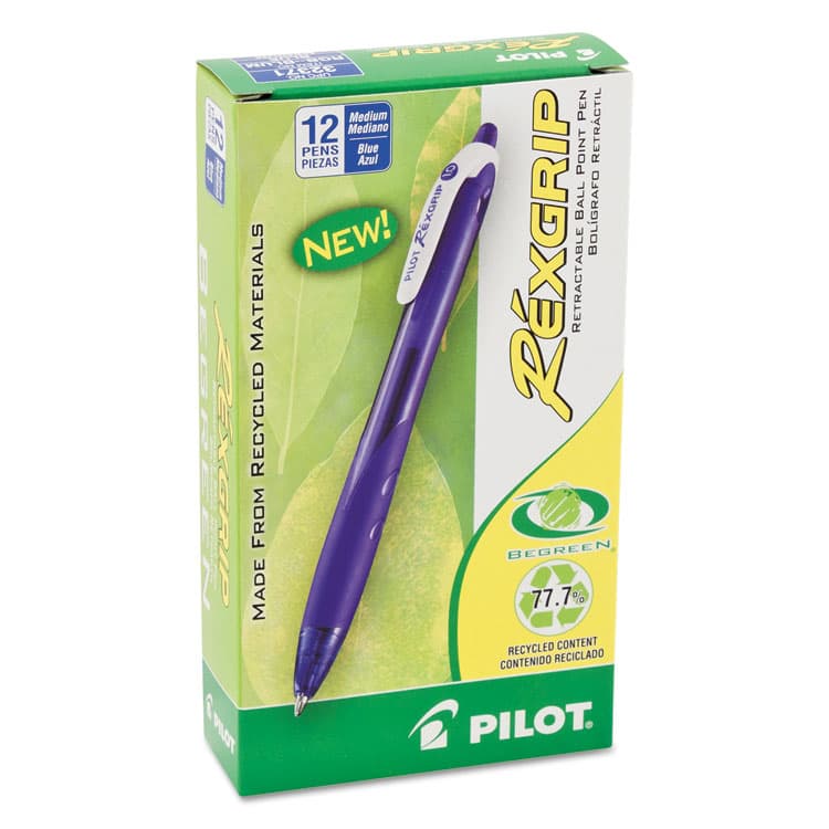 PILOT CORP. OF AMERICA RexGrip BeGreen Ballpoint Pen, Retractable, Medium 1 mm, Blue Ink, Translucent Blue Barrel, Dozen (PIL32371) thumbnail 2