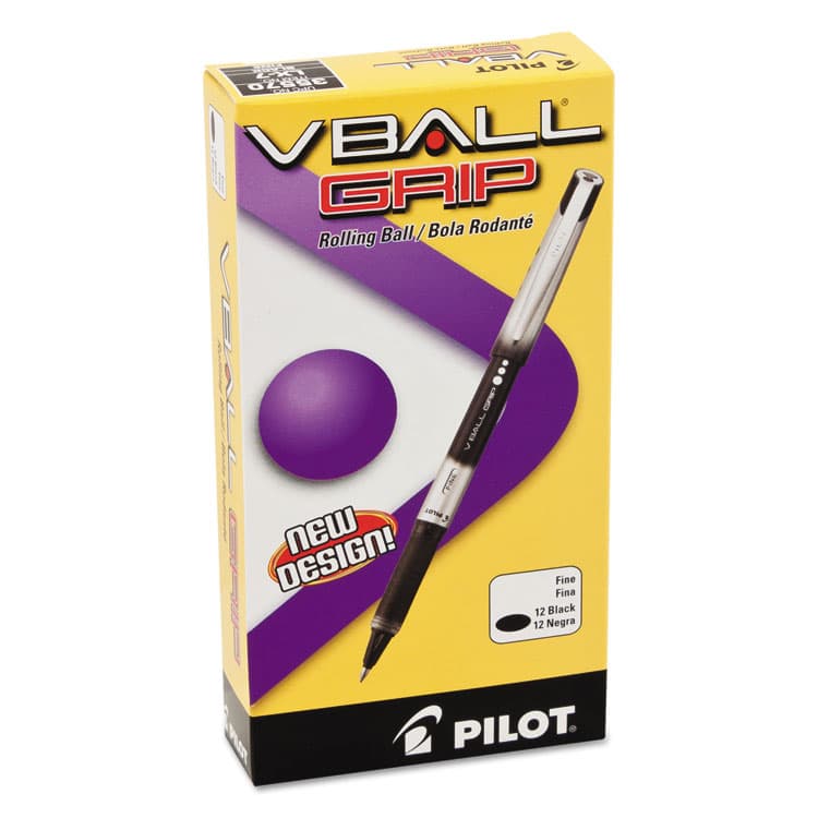 PILOT CORP. OF AMERICA VBall Grip Liquid Ink Rollerball Pen, Stick, Fine 0.7 mm, Black Ink, Black/Silver Barrel, Dozen (PIL35570) thumbnail 2