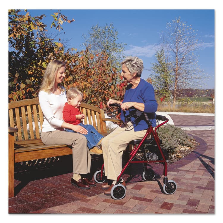 BRIGGS HEALTHCARE Ultra Lightweight Rollator, Adjusts 33.75" to 38", 300 lb Capacity, Burgundy (BGH50110120700) thumbnail 3