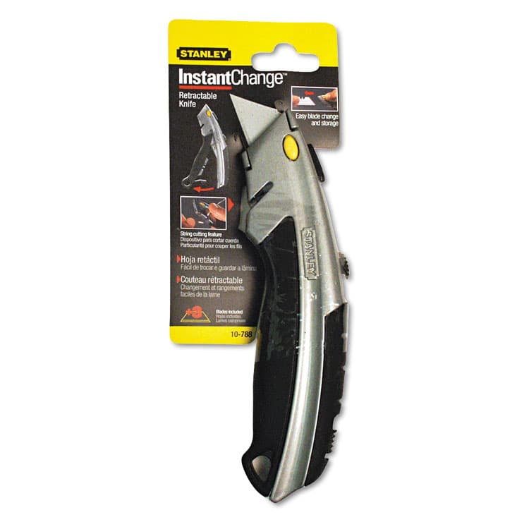 STANLEY BOSTITCH Curved Quick-Change Utility Knife, Stainless Steel Retractable Blade, 3 Blades, 6.63" Metal Handle, Black/Chrome (BOS10788) thumbnail 2