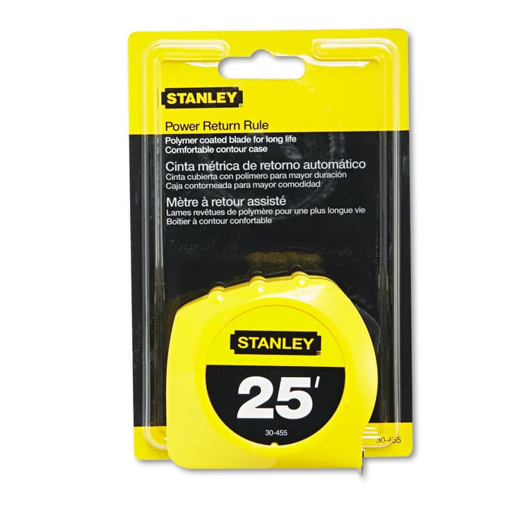 STANLEY BOSTITCH Power Return Rule Tape Measure, Plastic Case, Polymer-Coated Blade, 1" x 25 ft, Yellow (BOS30455)