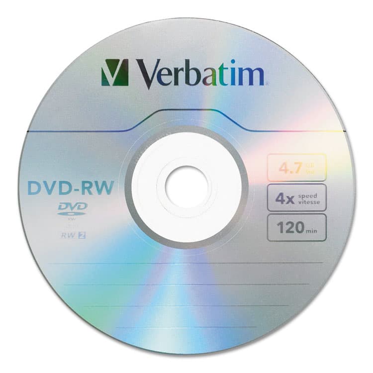 VERBATIM CORPORATION DVD-RW Rewritable Disc, 4.7 GB, 4x, Spindle, Silver, 30/Pack (VER95179)