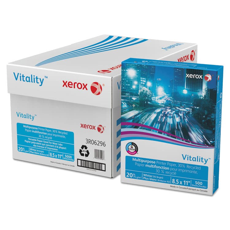 XEROX CORP. Vitality 30% Recycled Multipurpose Paper, 92 Bright, 20 lb Bond Weight, 8.5 x 11, White, 500/Ream (XER3R06296)
