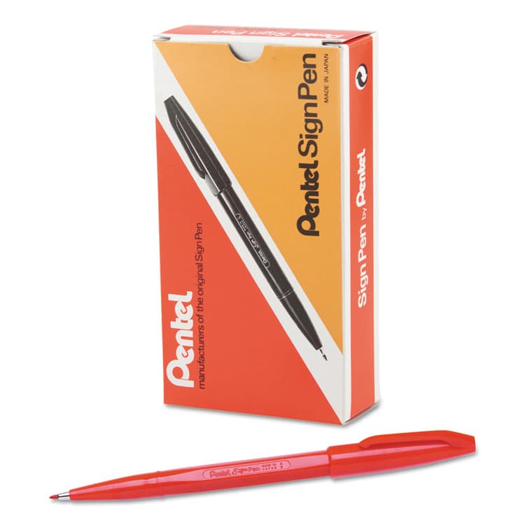 PENTEL OF AMERICA Sign Pen Fine Point Color Marker, Extra-Fine Bullet Tip, Red, Dozen (PENS520B)