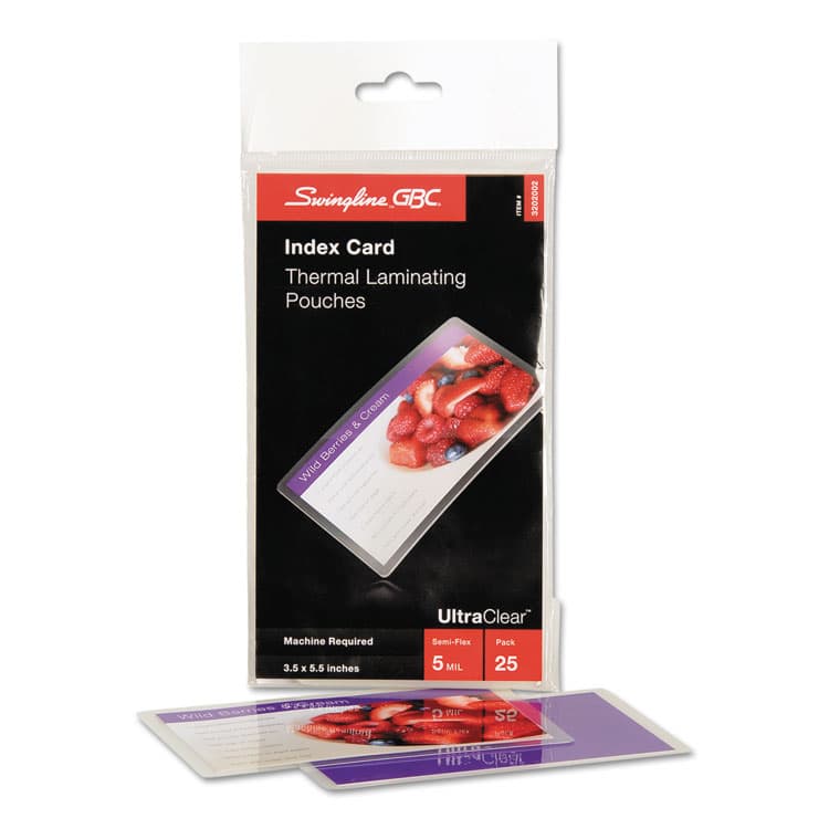 ACCO BRANDS, . UltraClear Thermal Laminating Pouches, 5 mil, 5.5" x 3.5", Gloss Clear, 25/Pack (GBC3202002)