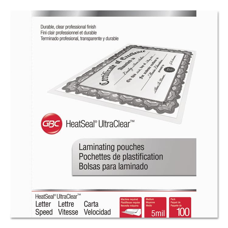 ACCO BRANDS, . UltraClear Thermal Laminating Pouches, 5 mil., 9" x 11.5", Gloss Clear, 100/Box (GBC3200587)