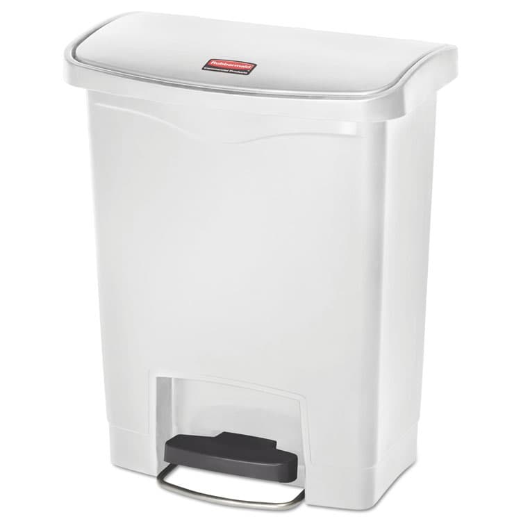 RUBBERMAID COMMERCIAL PROD. Slim Jim Streamline Resin Step-On Container, Front Step Style, 8 gal, Polyethylene, White (RCP1883555)