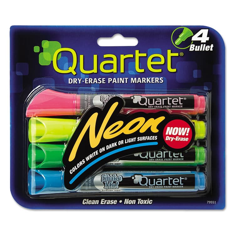 QUARTET MFG. Neon Dry Erase Marker Set, Broad Bullet Tip, Assorted Colors, 4/Set (QRT79551)