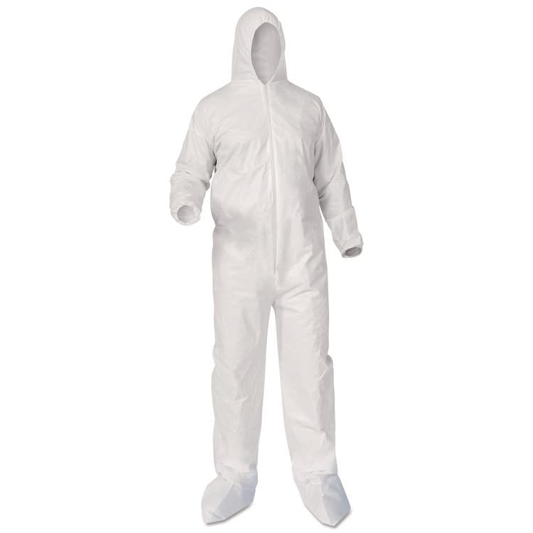 KIMBERLY-CLARK PROFESSIONAL A35 Liquid and Particle Protection Coveralls, Zipper Front, Hood/Boots, Elastic Wrists/Ankles, Large, White, 25/Carton (ANS38949)