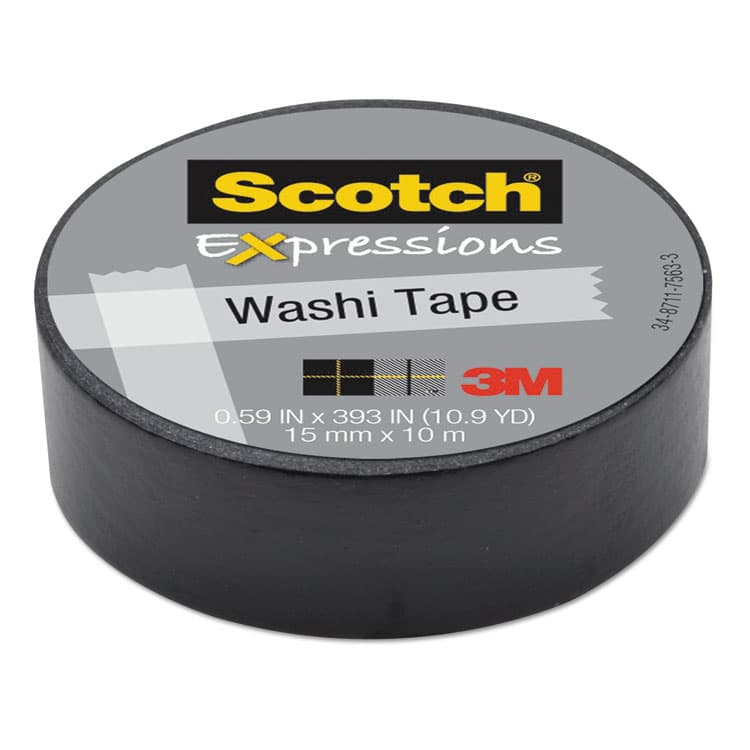 3M/COMMERCIAL TAPE DIV. Expressions Washi Tape, 1.25" Core, 0.59" x 32.75 ft, Black (MMMC314BLK)