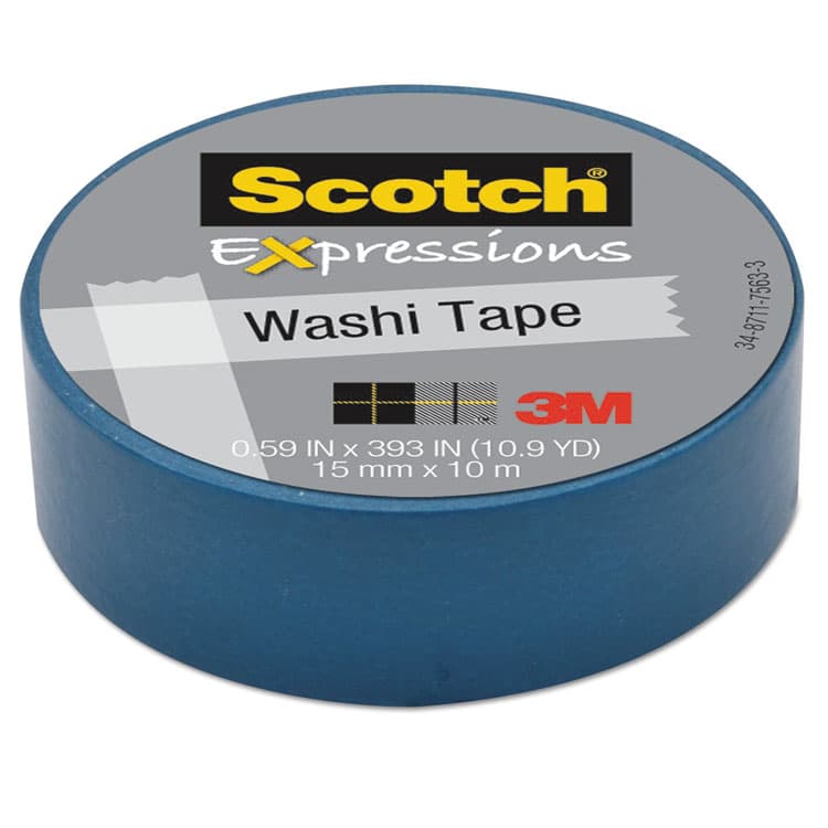 3M/COMMERCIAL TAPE DIV. Expressions Washi Tape, 1.25" Core, 0.59" x 32.75 ft, Blue (MMMC314BLU)