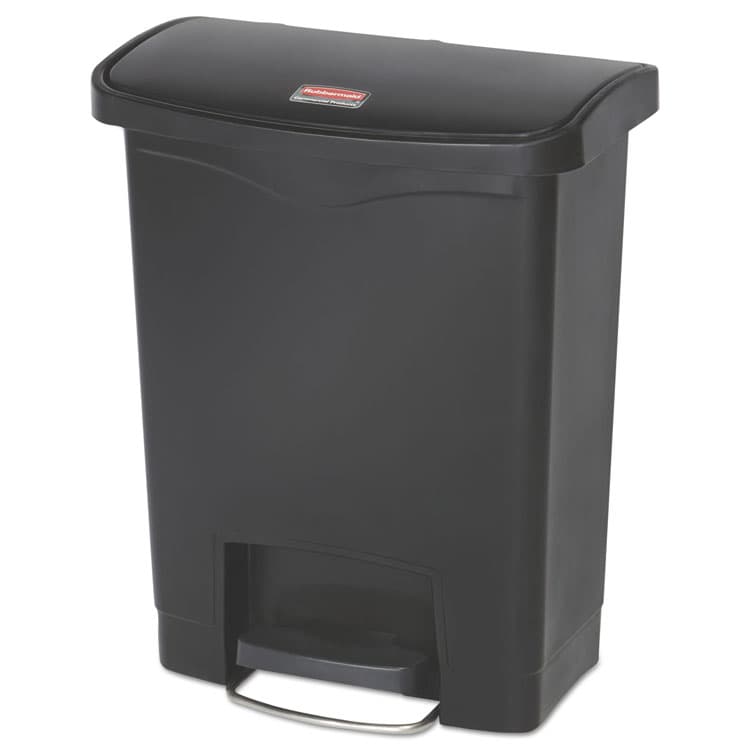 RUBBERMAID COMMERCIAL PROD. Slim Jim Streamline Resin Step-On Container, Front Step Style, 8 gal, Polyethylene, Black (RCP1883609)