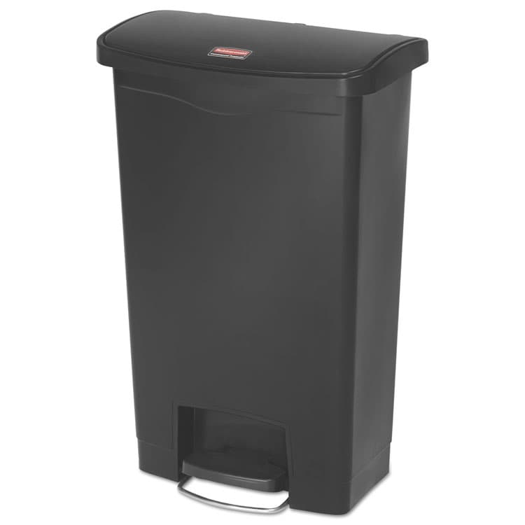 RUBBERMAID COMMERCIAL PROD. Slim Jim Streamline Resin Step-On Container, Front Step Style, 13 gal, Polyethylene, Black (RCP1883611)