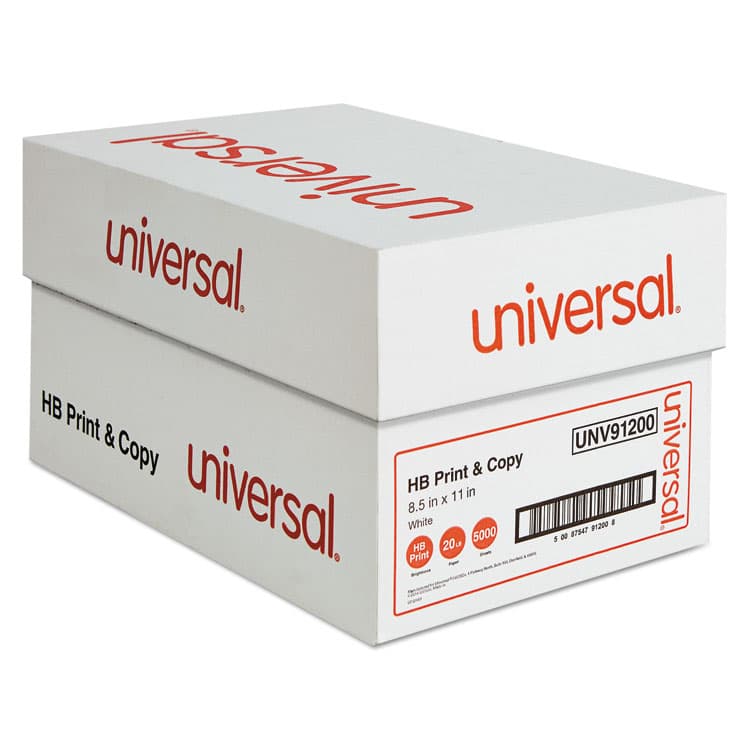 UNIVERSAL OFFICE PRODUCTS High-Bright Multipurpose Paper, 20 lb Bond Weight, 8.5 x 11, White, 500 Sheets/Ream, 10 Reams/Carton (UNV91200)