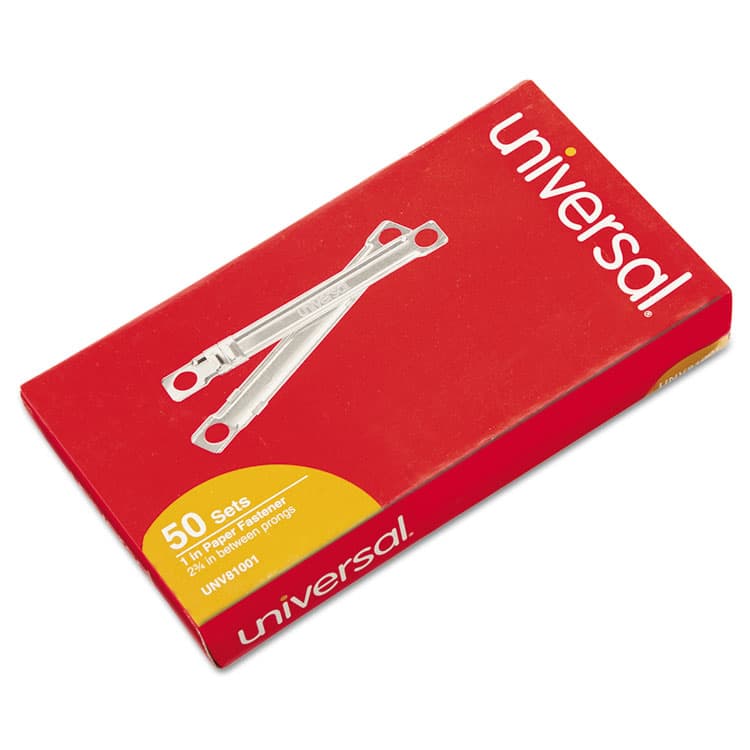 UNIVERSAL OFFICE PRODUCTS Two-Piece Two-Prong Paper Fastener Base and Compressor Sets, 1" Capacity, 2.75" Center to Center, Silver, 50/Box (UNV81001) thumbnail 2