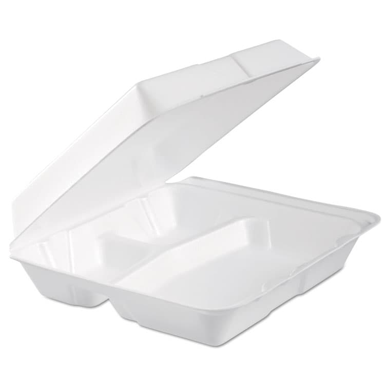 DART Foam Hinged Lid Container, 3 Compartments, 9.3 x 9.5 x 3, White, 100/Bag, 2 Bag/Carton (DCC95HTPF3R)