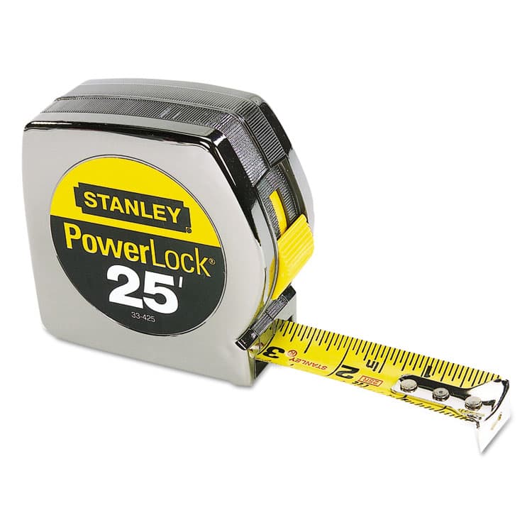 STANLEY BOSTITCH Powerlock II Power Return Rule, 1" x 25 ft, Chrome/Yellow (BOS33425)