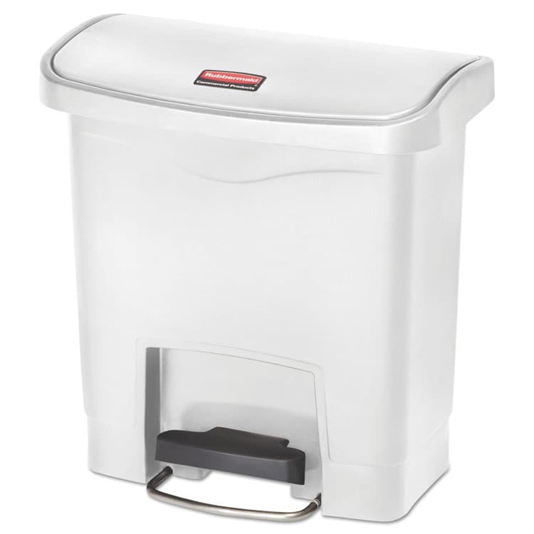 RUBBERMAID COMMERCIAL PROD. Slim Jim Streamline Resin Step-On Container, Front Step Style, 4 gal, Polyethylene, White (RCP1883554)