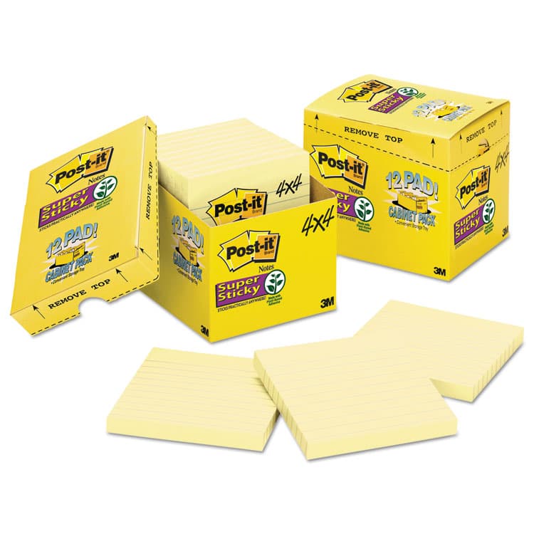 3M/COMMERCIAL TAPE DIV. Pads in Canary Yellow, Note Ruled, 4" x 4", Cabinet Pack, 90 Sheets/Pad, 12 Pads/Pack (MMM67512SSCP)