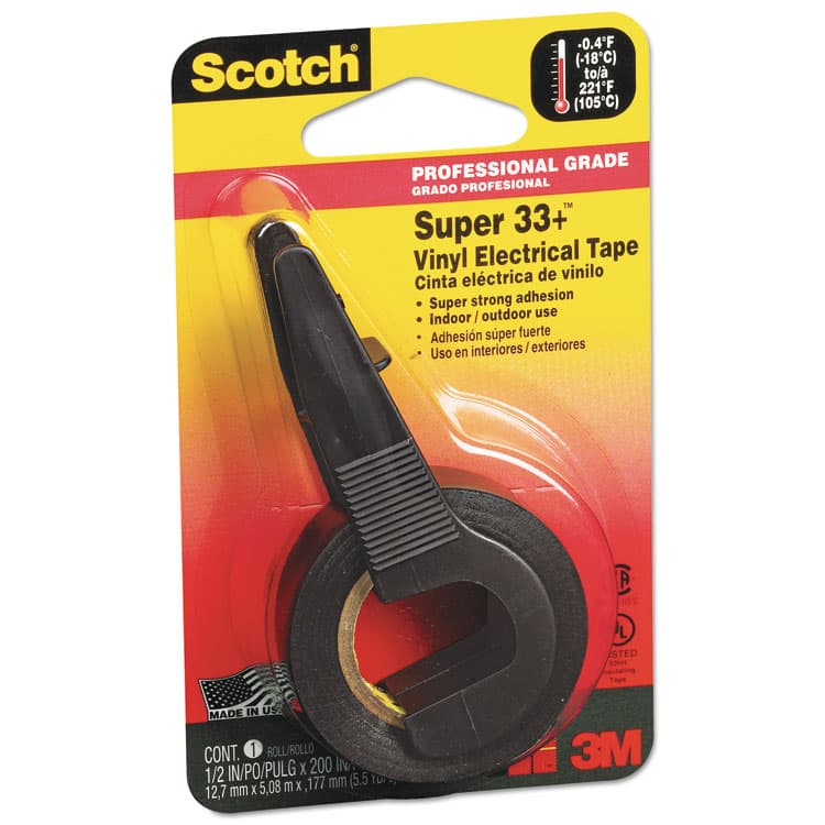 3M/COMMERCIAL TAPE DIV. Super 33+ Vinyl Electrical Tape with Dispenser, 1" Core, 0.5" x 5.5 yds, Black (MMM194NA)