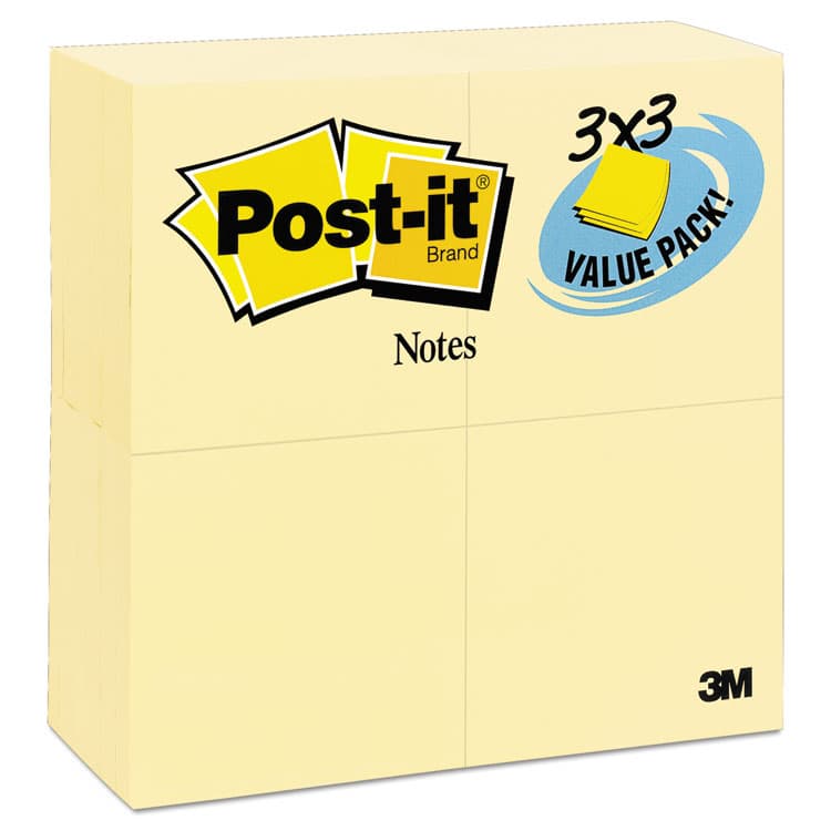 3M/COMMERCIAL TAPE DIV. Original Pads in Canary Yellow, Value Pack, 3" x 3", 100 Sheets/Pad, 24 Pads/Pack (MMM65424VAD)