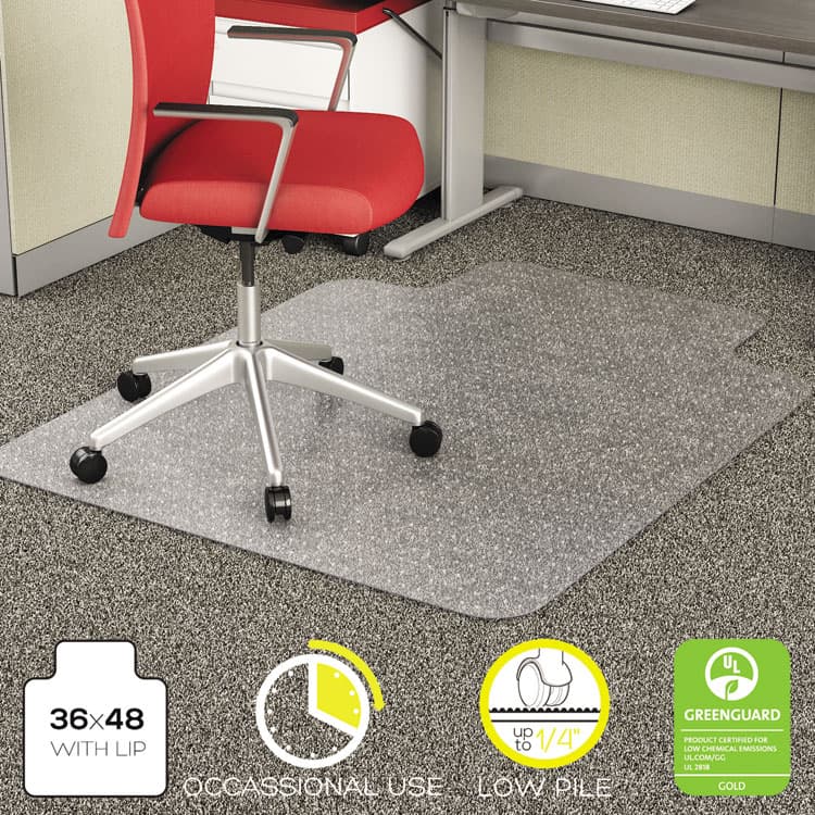 DEFLECTO CORPORATION EconoMat Occasional Use Chair Mat for Flat Pile Carpeted Floors, Rectangular with Lip, 36" x 48", Clear, Ships Flat (DEFCM11112) thumbnail 3