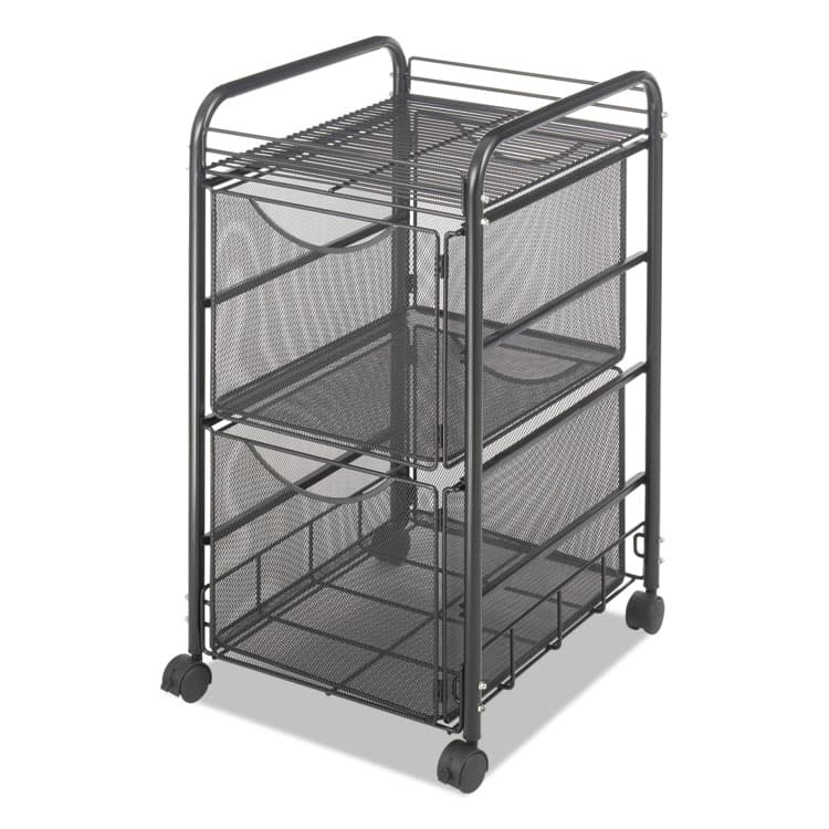 SAFCO PRODUCTS Onyx Mesh Mobile Double File, Metal, 1 Shelf, 2 Drawers, 15.75" x 17" x 27", Black (SAF5212BL)