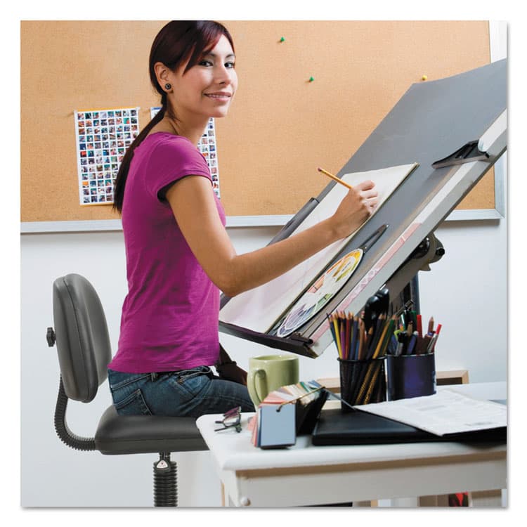 SAFCO PRODUCTS Precision Extended-Height Swivel Stool, Adjustable Footring, Supports 250 lb, 23" to 33" Seat Height, Black Vinyl, Black Base (SAF3406BL) thumbnail 2