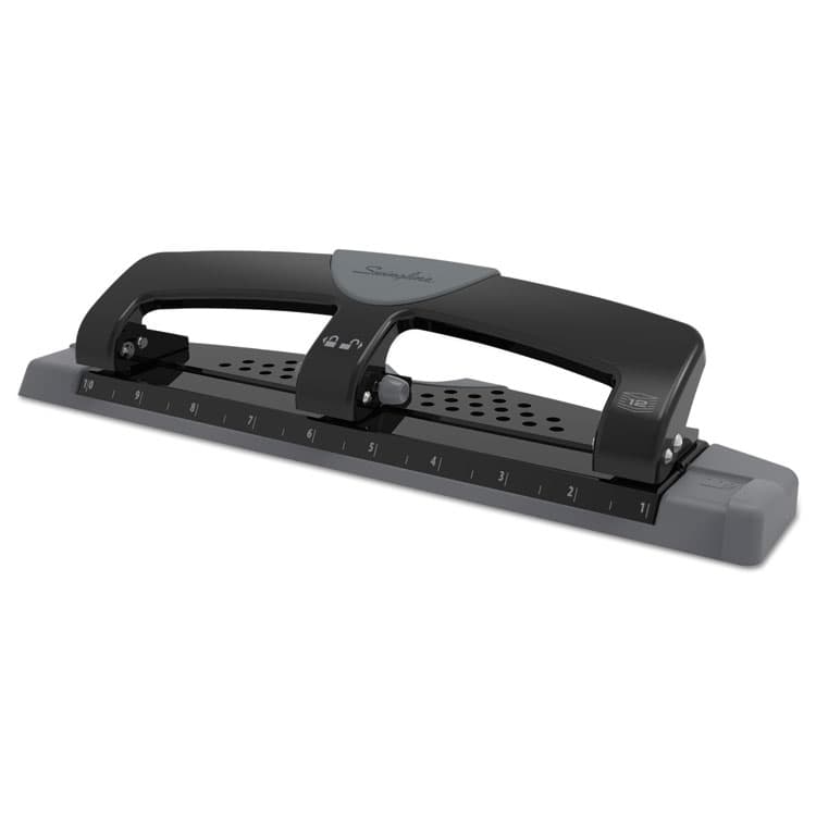 ACCO BRANDS, . 12-Sheet SmartTouch Three-Hole Punch, 9/32" Holes, Black/Gray (SWI74134)