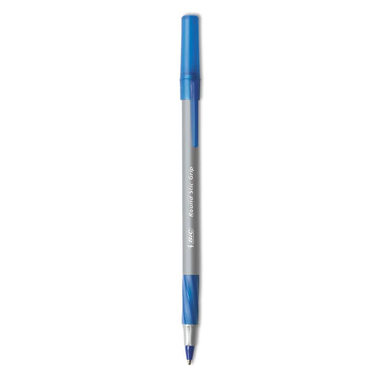 BIC CORP. Round Stic Grip Xtra Comfort Ballpoint Pen, Easy-Glide System, Stick, Medium 1.2 mm, Blue Ink, Gray/Blue Barrel, Dozen (BICGSMG11BE) thumbnail 4