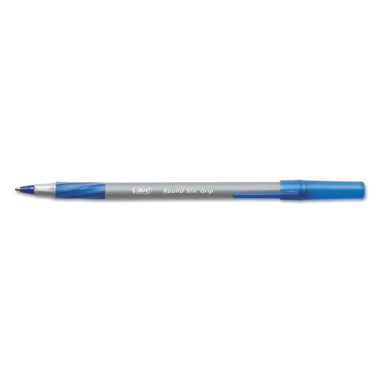 BIC CORP. Round Stic Grip Xtra Comfort Ballpoint Pen, Stick, Fine 0.8 mm, Blue Ink, Gray/Blue Barrel, Dozen (BICGSFG11BE) thumbnail 4