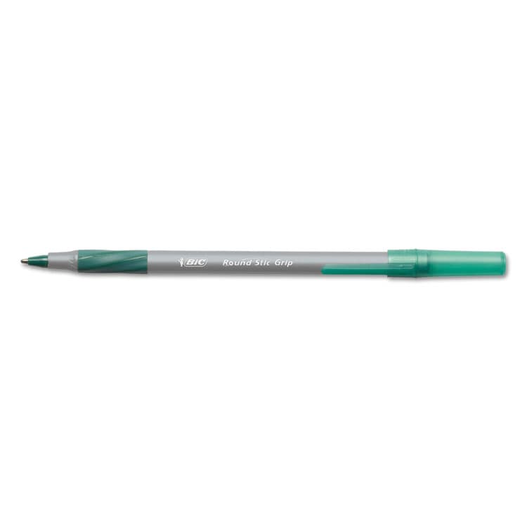 BIC CORP. Round Stic Grip Xtra Comfort Ballpoint Pen, Easy-Glide System, Stick, Medium 1.2 mm, Green Ink, Gray/Green Barrel, Dozen (BICGSMG11GN) thumbnail 2