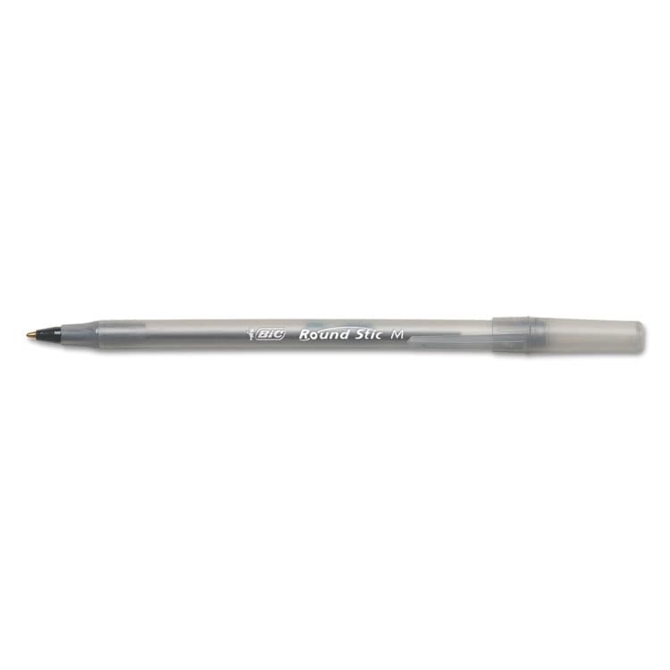 BIC CORP. Round Stic Xtra Life Ballpoint Pen, Stick, Medium 1 mm, Black Ink, Translucent Black Barrel, Dozen (BICGSM11BK) thumbnail 3