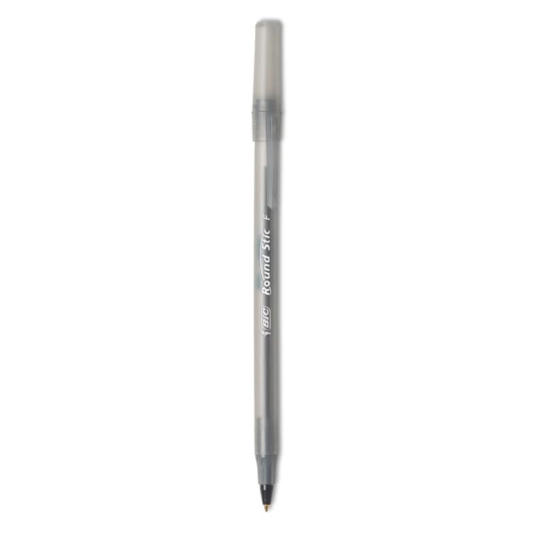 BIC CORP. Round Stic Xtra Precision Ballpoint Pen, Stick, Fine 0.8 mm, Black Ink, Smoke Barrel, Dozen (BICGSF11BK) thumbnail 2