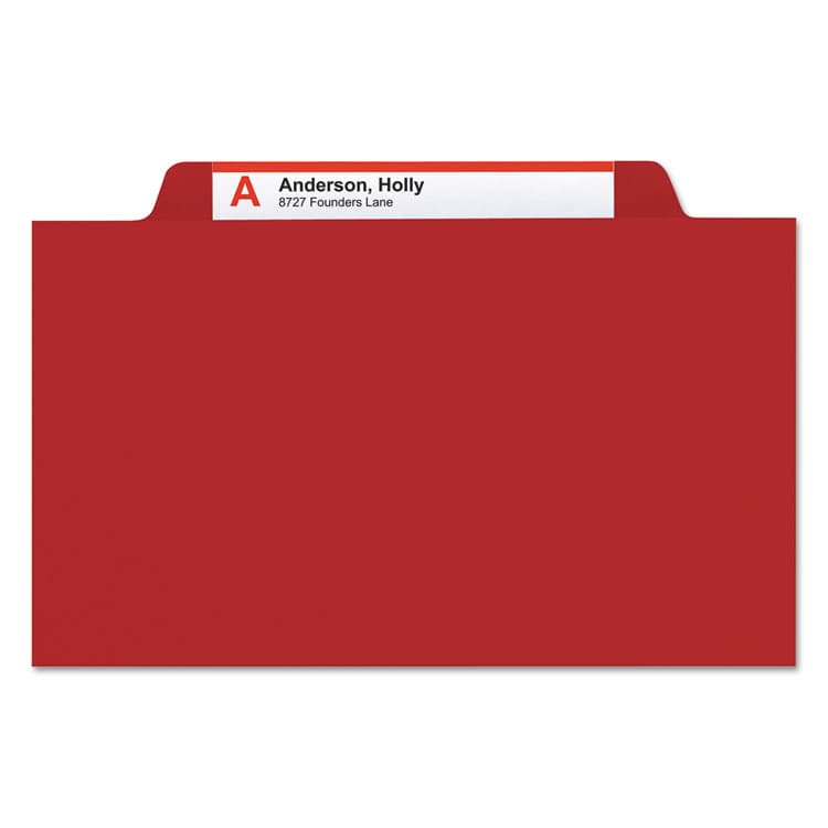 SMEAD MANUFACTURING CO. Colored Top Tab Classification Folders, 2/5-Cut Tab, Expands 2", 2 Dividers, 6 SafeSHIELD Fasteners, Letter Size, Red, 10/Box (SMD14003) thumbnail 3