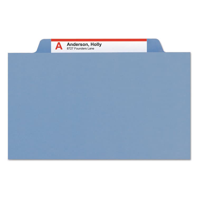 SMEAD MANUFACTURING CO. Colored Top Tab Classification Folders, 2/5-Cut Tab, Expands 2", 2 Dividers, 6 SafeSHIELD Fasteners, Letter Size, Blue, 10/BX (SMD14001) thumbnail 3