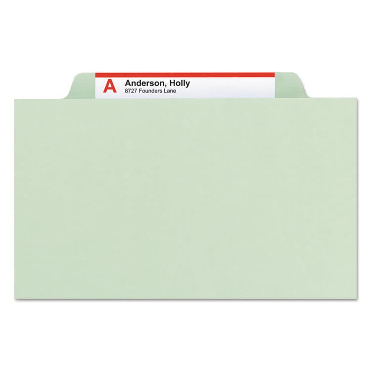 SMEAD MANUFACTURING CO. Pressboard Classification Folders, 2/5 Tab, Expands 2", 2 Dividers, 6 SafeSHIELD Fasteners, Legal Size, Gray-Green, 10/Box (SMD19076) thumbnail 4