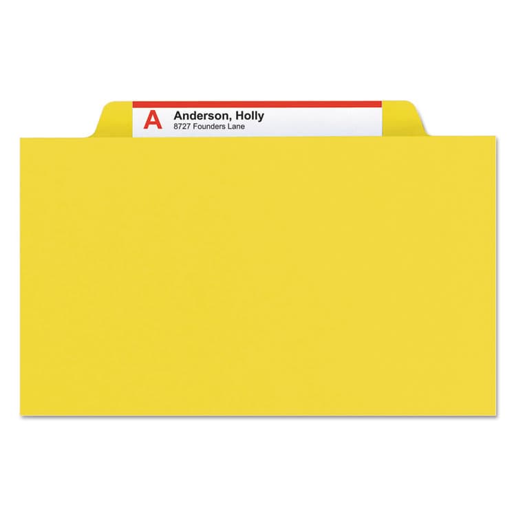 SMEAD MANUFACTURING CO. Pressboard Top Tab Classification Folders, Expands 2", 1 Divider, 4 SafeSHIELD Fasteners, Legal Size, Yellow, 10/Box (SMD18734) thumbnail 4