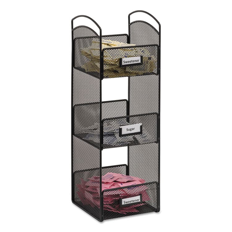 SAFCO PRODUCTS Onyx Breakroom Organizers, 3 Compartments, 6 x 6 x 18, Steel Mesh, Black (SAF3290BL)