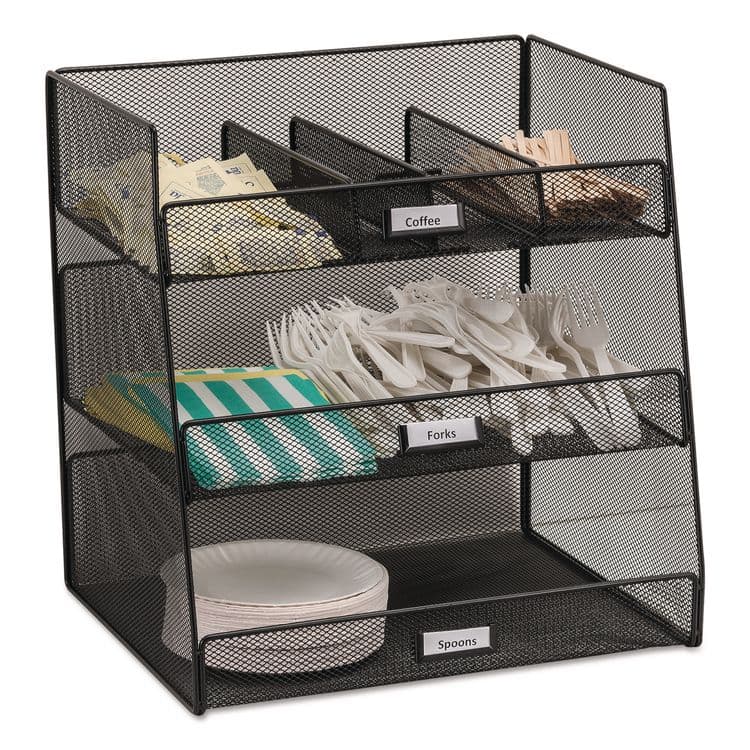SAFCO PRODUCTS Onyx Breakroom Organizers, 3 Compartments,14.63 x 11.75 x 15, Steel Mesh, Black (SAF3293BL)