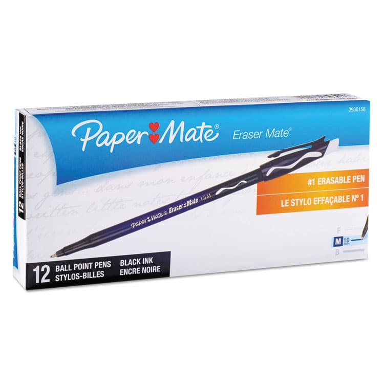SANFORD Eraser Mate Ballpoint Pen, Stick, Medium 1 mm, Black Ink, Black Barrel, Dozen (PAP3930158) thumbnail 2