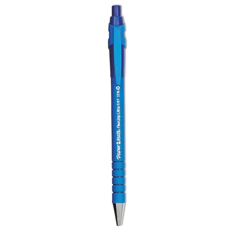 SANFORD FlexGrip Ultra Recycled Ballpoint Pen, Retractable, Fine 0.8 mm, Blue Ink, Black/Blue Barrel, Dozen (PAP9560131)