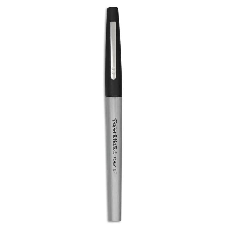 SANFORD Flair Felt Tip Porous Point Pen, Stick, Ultra-Fine 0.4 mm, Black Ink, Gray/Black Barrel, Dozen (PAP8330152) thumbnail 2