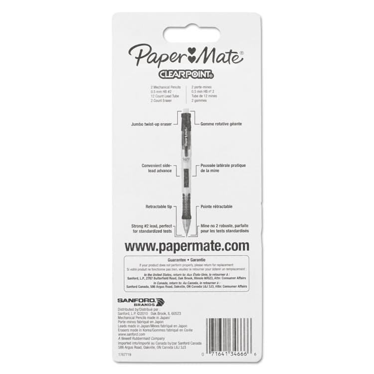 SANFORD Clear Point Mechanical Pencils with Tube of Lead/Erasers, 0.5 mm, HB(#2), Black Lead, Randomly Assorted Barrel Colors, 2/Pack (PAP34666PP) thumbnail 4
