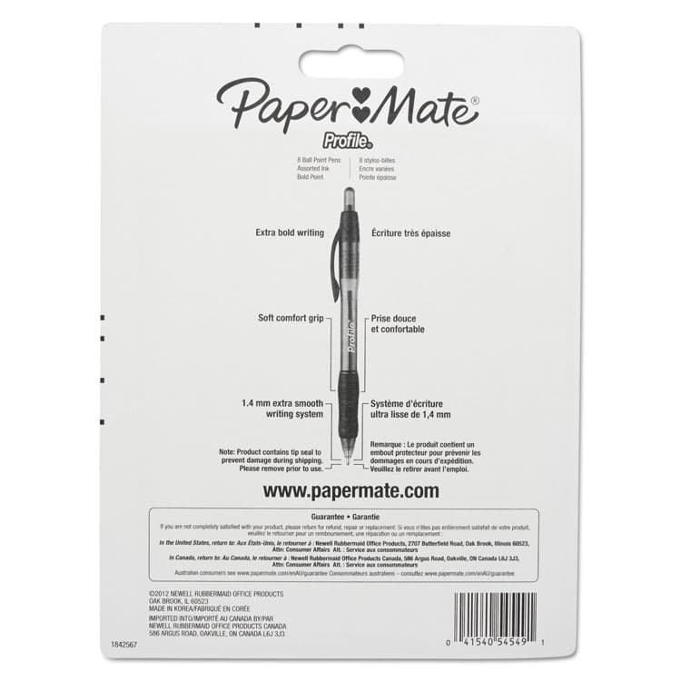 SANFORD Profile Ballpoint Pen, Retractable, Bold 1.4 mm, Assorted Ink and Barrel Colors, 8/Pack (PAP1960662) thumbnail 4