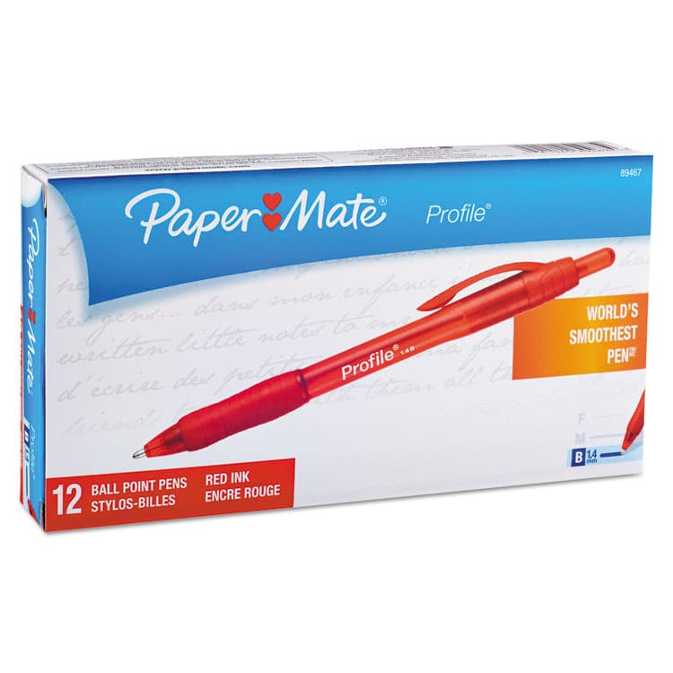 SANFORD Profile Ballpoint Pen, Retractable, Bold 1.4 mm, Red Ink, Translucent Red Barrel, Dozen (PAP89467) thumbnail 2