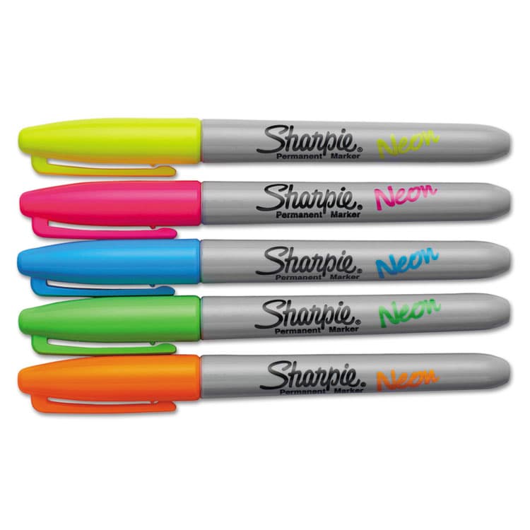 SANFORD Neon Permanent Markers, Fine Bullet Tip, Assorted Colors, 5/Pack (SAN1860443) thumbnail 2