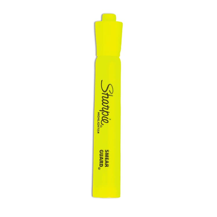 SANFORD Tank Style Highlighters, Fluorescent Yellow Ink, Chisel Tip, Yellow Barrel, Dozen (SAN25025B)